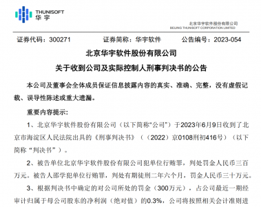 华宇软件实控人犯单位行贿罪获刑